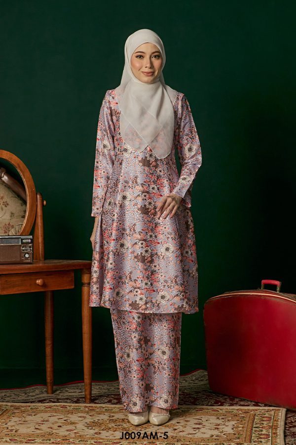 Ameera Kurung in Grey Purple (J009AM-5)