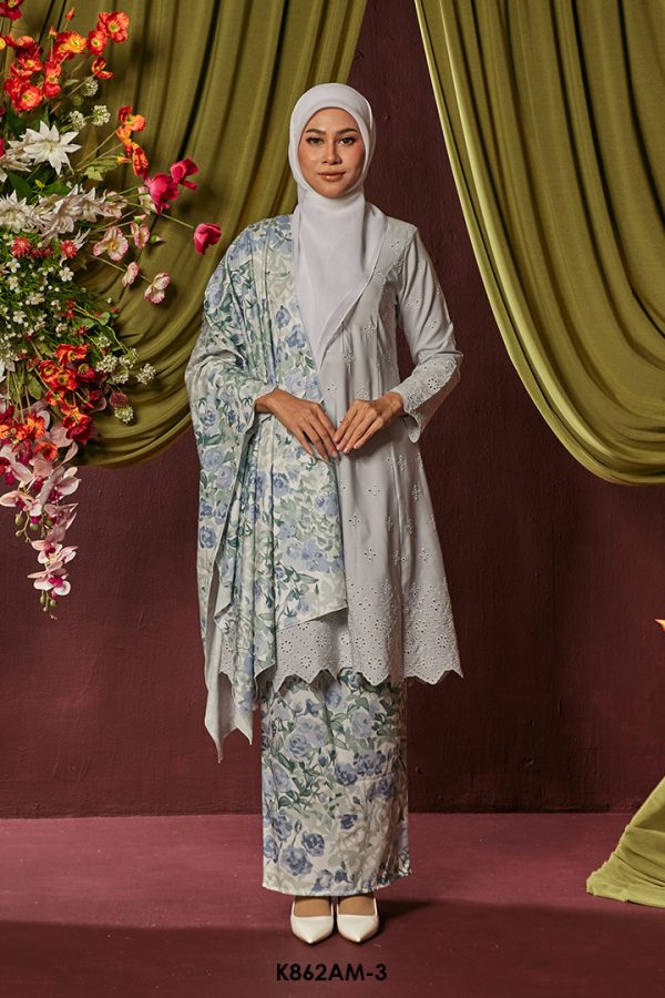 Ameera Kurung With Shawl in Grey (K862AM-3)