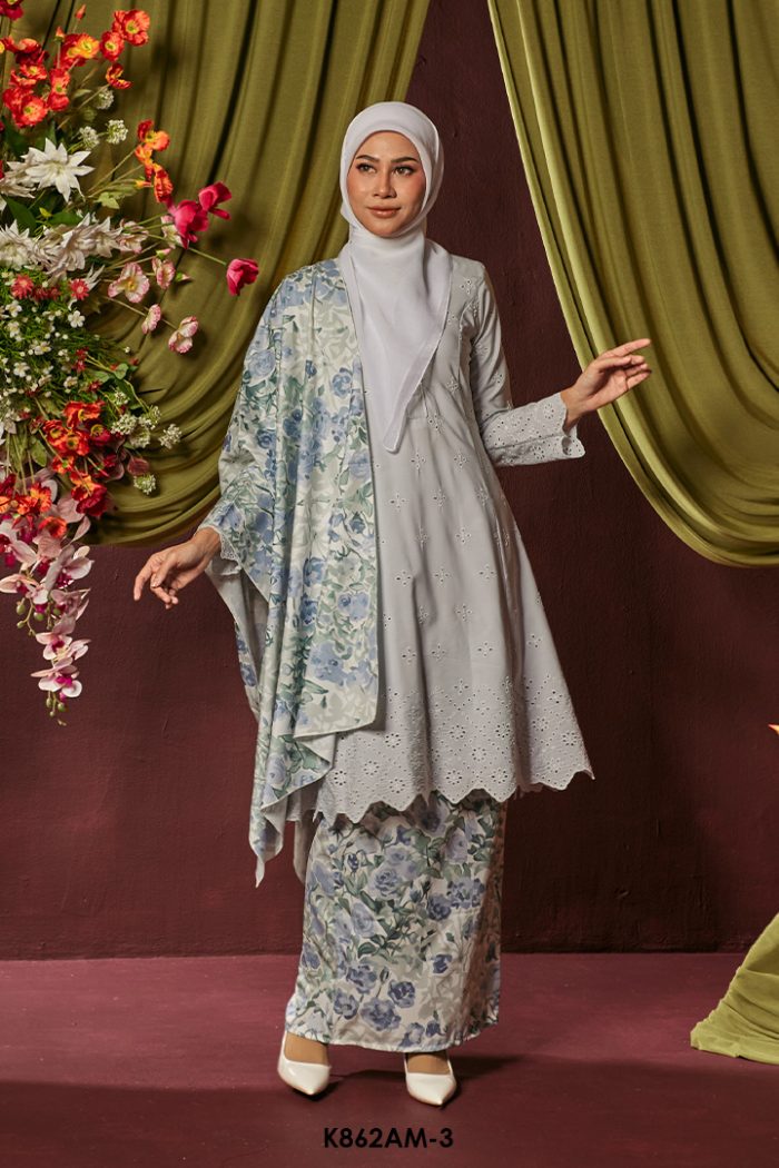 Ameera Kurung With Shawl in Grey (K862AM-3)