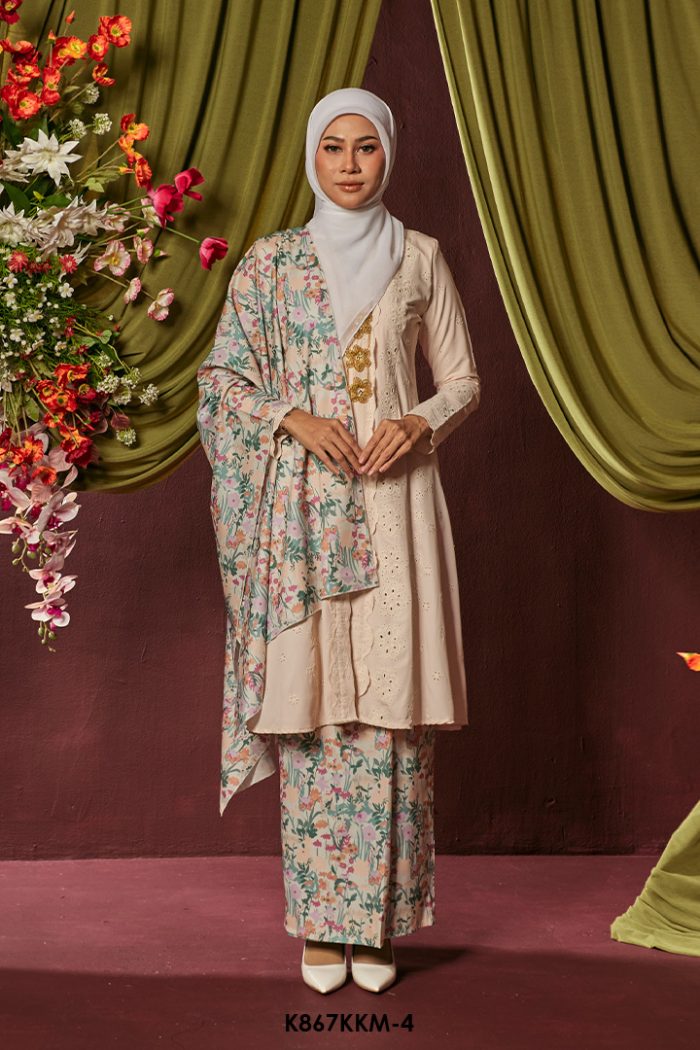 Kebarung Kalthom With Shawl in Faded Coral (K867KKM-4)
