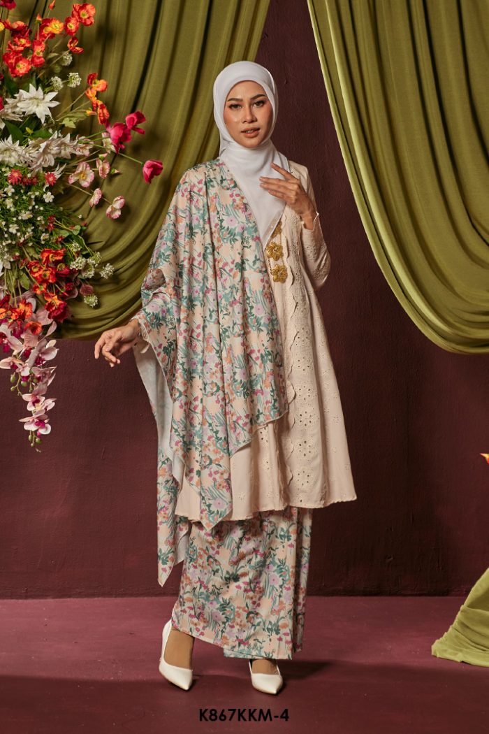 Kebarung Kalthom With Shawl in Faded Coral (K867KKM-4)