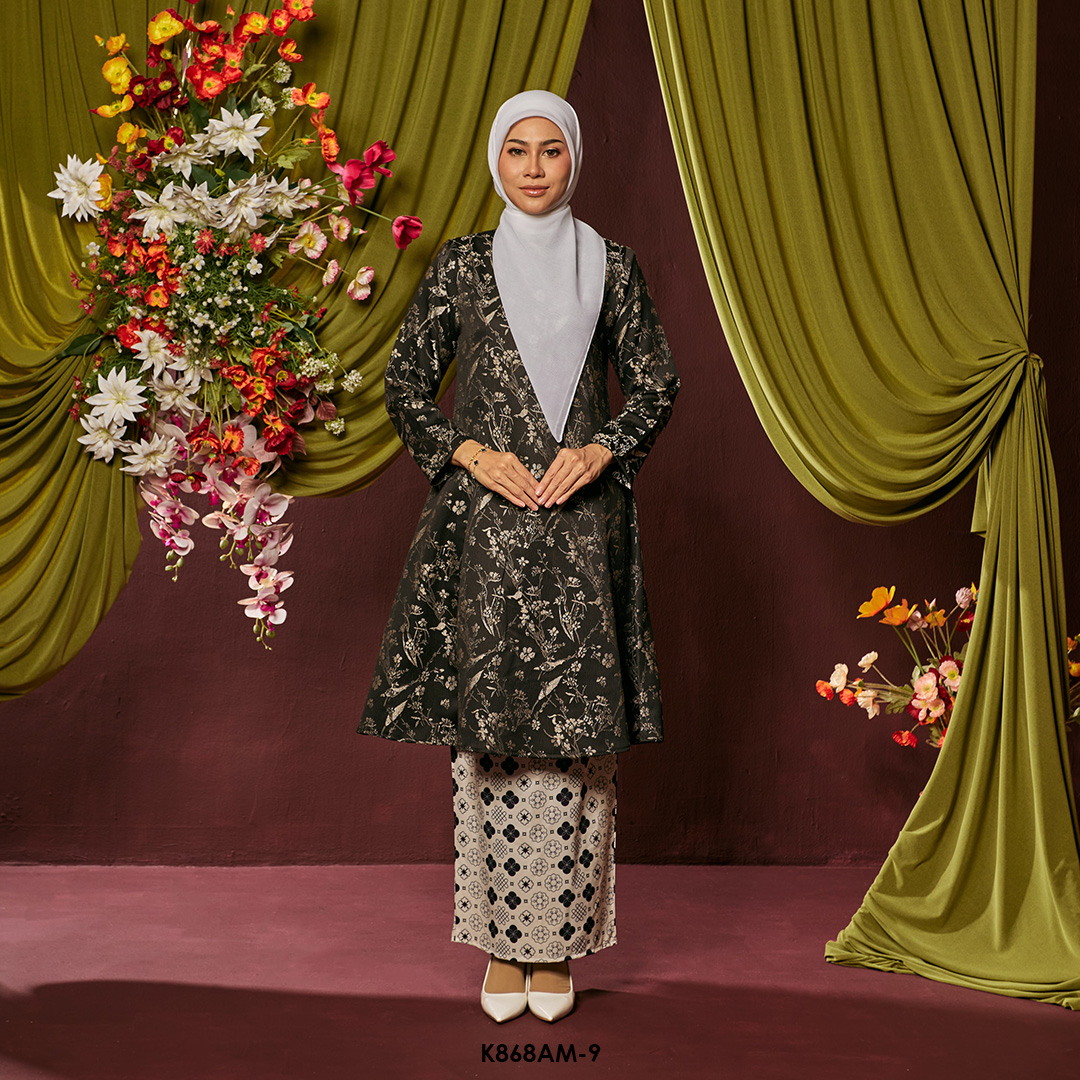 Ameera Kurung in Silver Black (K868AM-9)