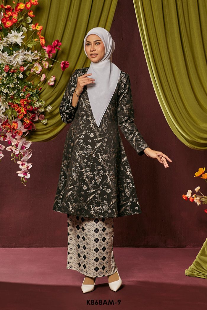 Ameera Kurung in Silver Black (K868AM-9)