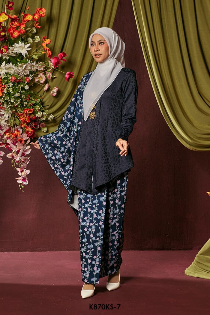 Kebaya Saloma With Shawl in Navy Blue (K870KS-7)