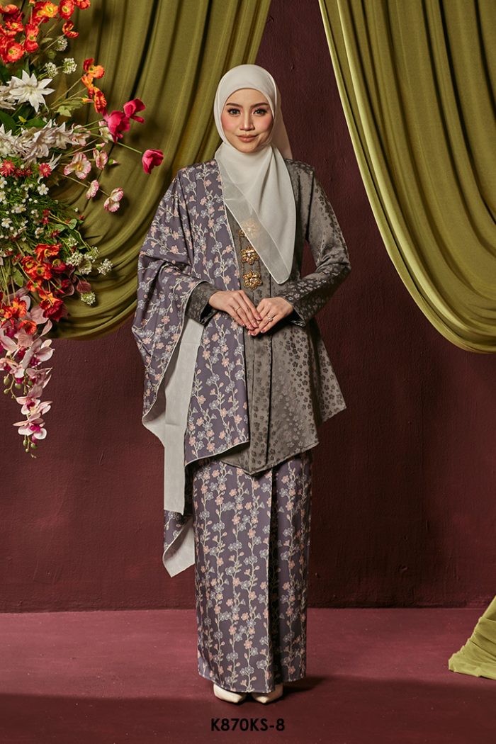Kebaya Saloma With Shawl in Grey (K870KS-8)