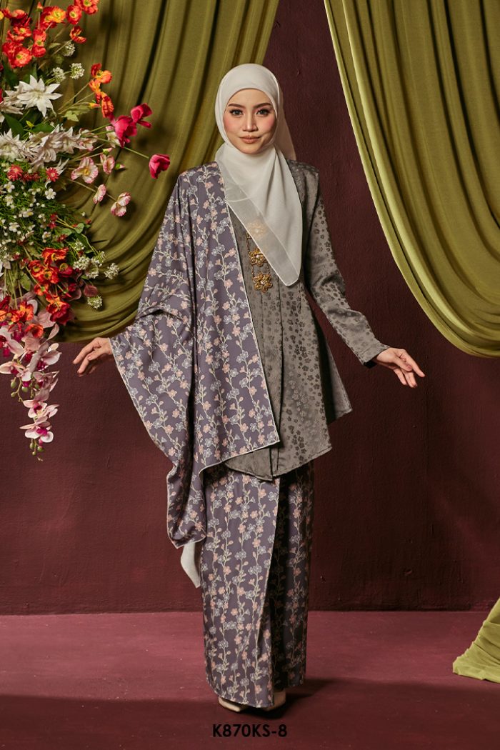Kebaya Saloma With Shawl in Grey (K870KS-8)