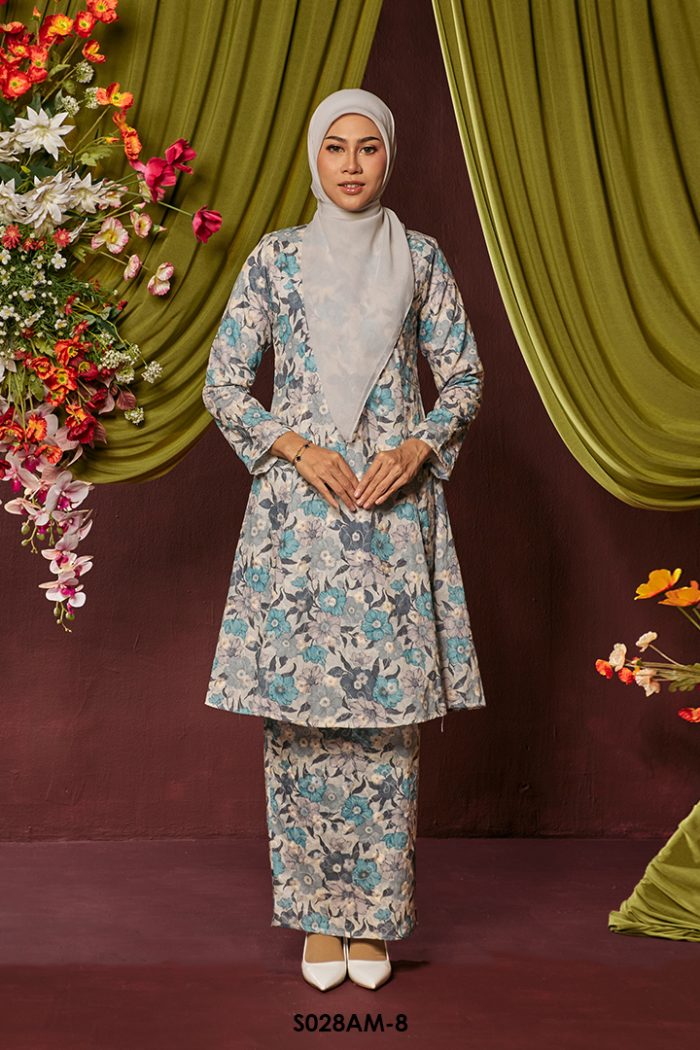 Ameera Kurung in Blue Grey (S028AM-8)