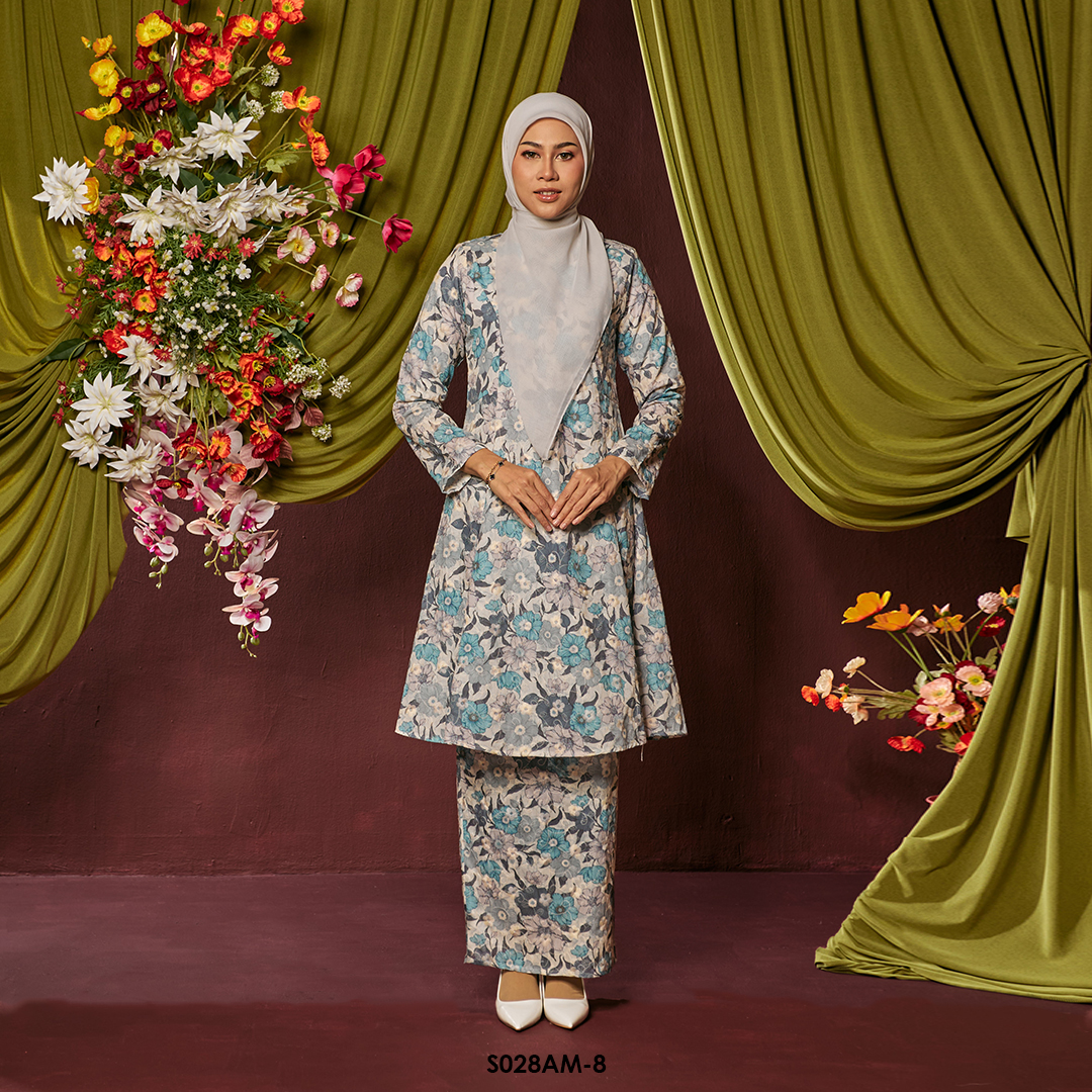 Ameera Kurung in Blue Grey (S028AM-8)