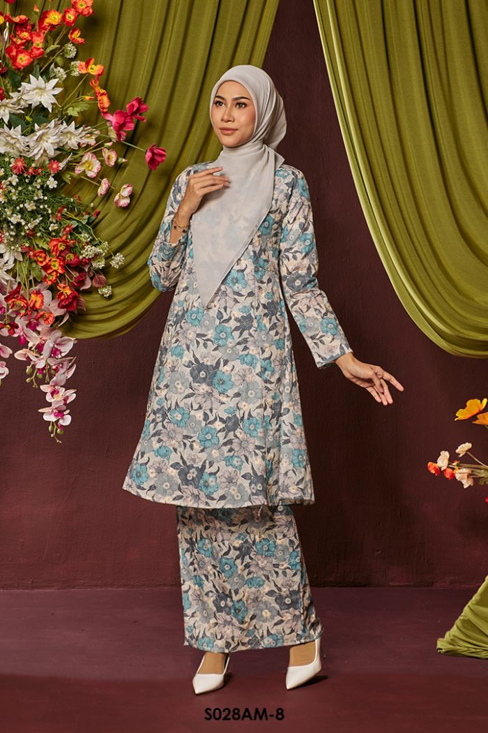 Ameera Kurung in Blue Grey (S028AM-8)
